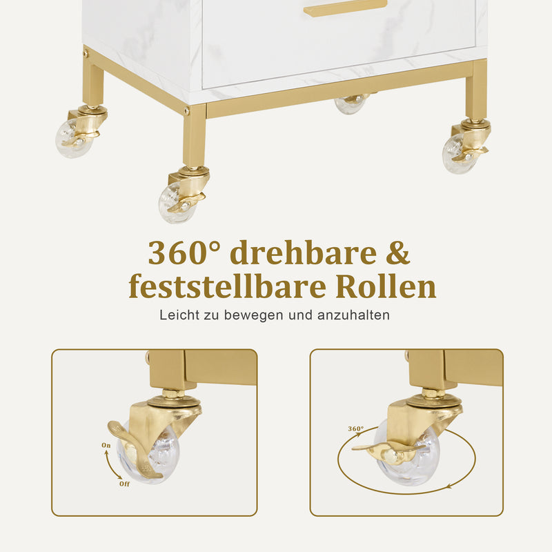 M MCombo Servierwagen mit Rollen & 4 Schubladen, Rollwagen Friseurwagen Weiß, Salon Trolley mit Ablage, Moderner Arbeitswagen für Bad Wohnzimmer, 30x40x86,5 cm, 0062