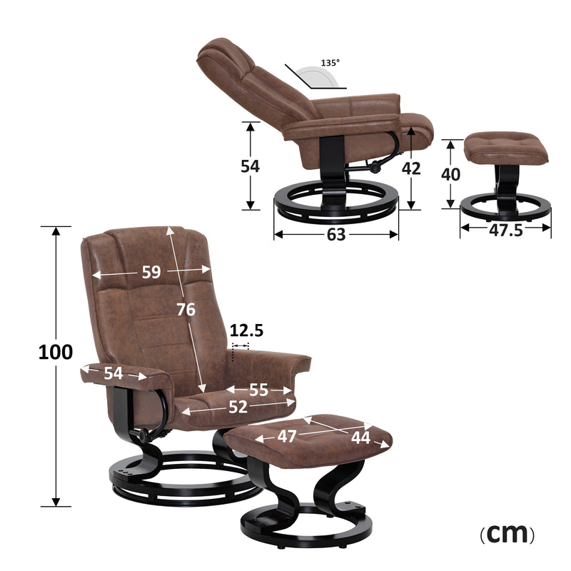 MCombo Relaxsessel mit Hocker, 360°drehbarer Fernsehsessel mit Liegefunktion, bis 120 Kg belastbarer TV-Sessel, moderner Ruhesessel für Wohnzimmer, 9019