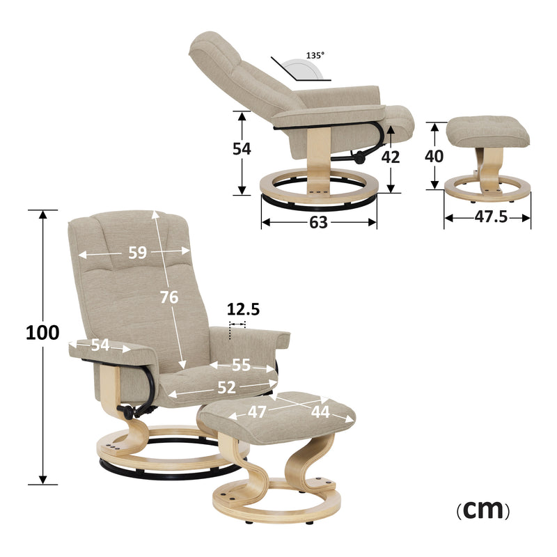 MCombo Relaxsessel mit Hocker, 360°drehbarer Fernsehsessel mit Liegefunktion, bis 120 Kg belastbarer TV-Sessel, moderner Ruhesessel für Wohnzimmer, 9019