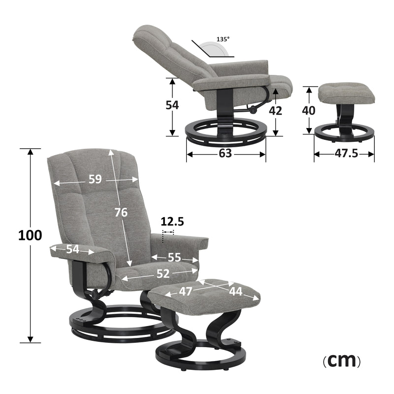 MCombo Relaxsessel mit Hocker, 360°drehbarer Fernsehsessel mit Liegefunktion, bis 120 Kg belastbarer TV-Sessel, moderner Ruhesessel für Wohnzimmer, 9019