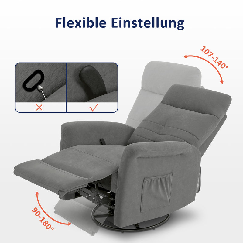 M MCombo Relaxsessel Fernsehsessel mit Liegefunktion Manuell, TV Sessel mit Wippfunktion & Drehfunktion, 360° Drehbar, Wohnzimmer, Schlafzimmer, 7011