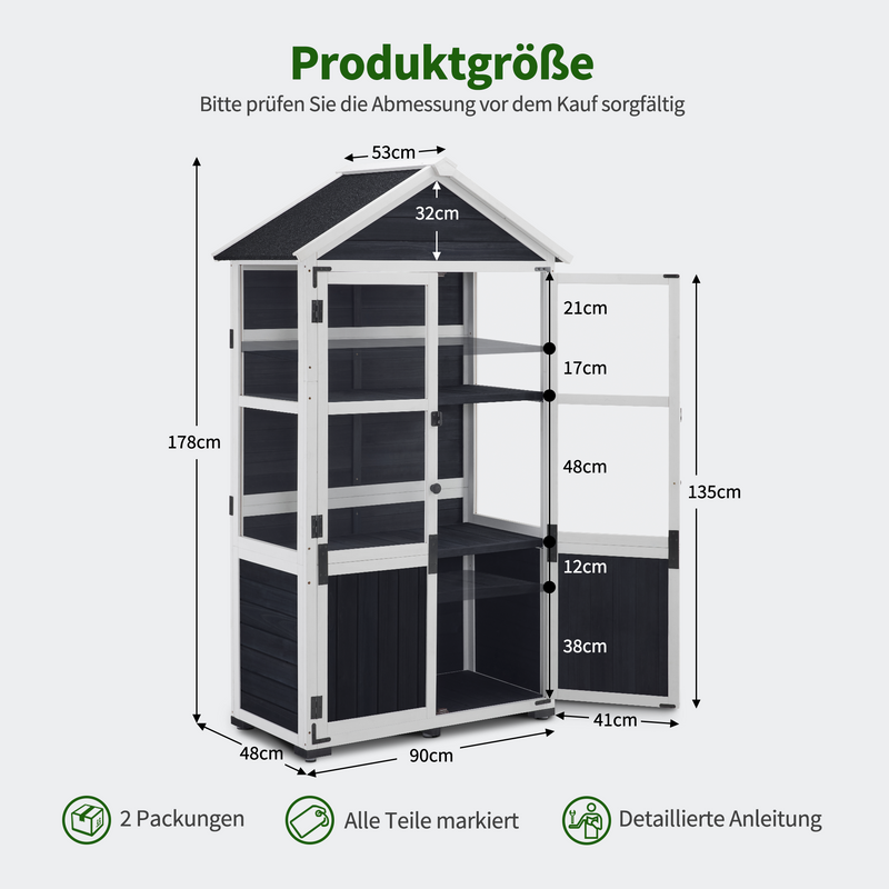 M MCombo Gartenschrank Holz Klein, Outdoor Gartenhaus Gerätehaus Wetterfest, Gewächshaus für Balkon & Terrasse, 100 × 53 × 178 cm, 0111