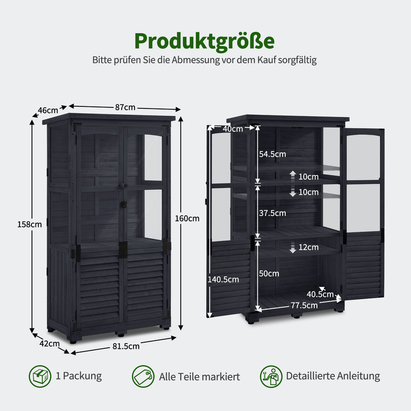 M MCombo Gartenschrank Holz, Gerätehaus Wetterfest Klein, Outdoor Gartenhaus Geräteschuppen für Außenbereich Terrasse Balkon, 0120, 87×46×160 cm