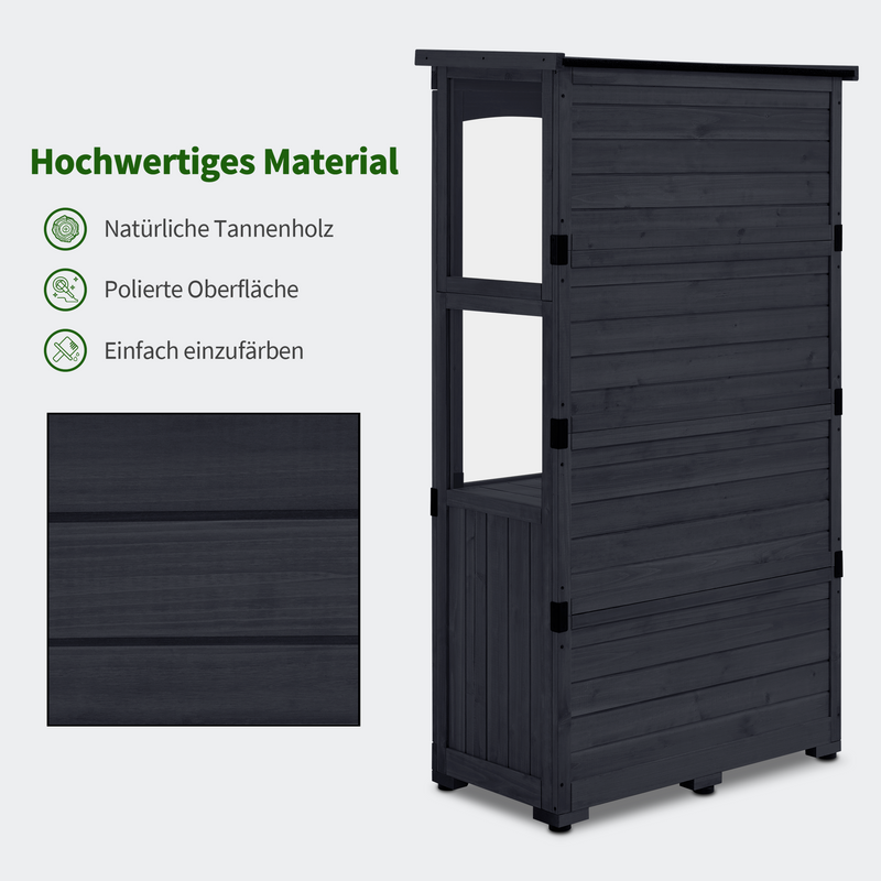 M MCombo Gartenschrank Holz, Gerätehaus Wetterfest Klein, Outdoor Gartenhaus Geräteschuppen für Außenbereich Terrasse Balkon, 0120, 87×46×160 cm