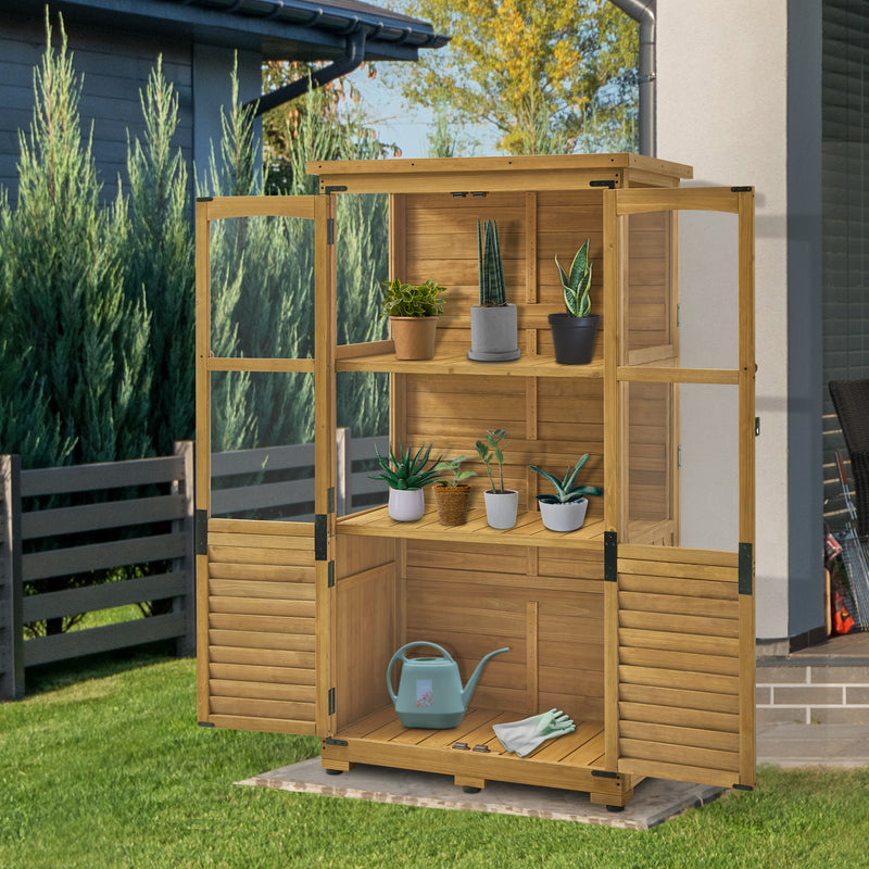 M MCombo Gartenschrank Holz, Gerätehaus Wetterfest Klein, Outdoor Gartenhaus Geräteschuppen für Außenbereich Terrasse Balkon, 0120, 87×46×160 cm