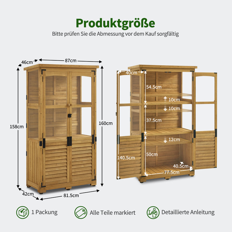 M MCombo Gartenschrank Holz, Gerätehaus Wetterfest Klein, Outdoor Gartenhaus Geräteschuppen für Außenbereich Terrasse Balkon, 0120, 87×46×160 cm