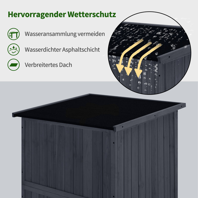 M MCombo Gartenschrank Holz, Gartenhaus Klein Wetterfest, Outdoor Gerätehaus Geräteschuppen, für Außenbereich Balkon Terrasse, 90×55×169cm, 0878