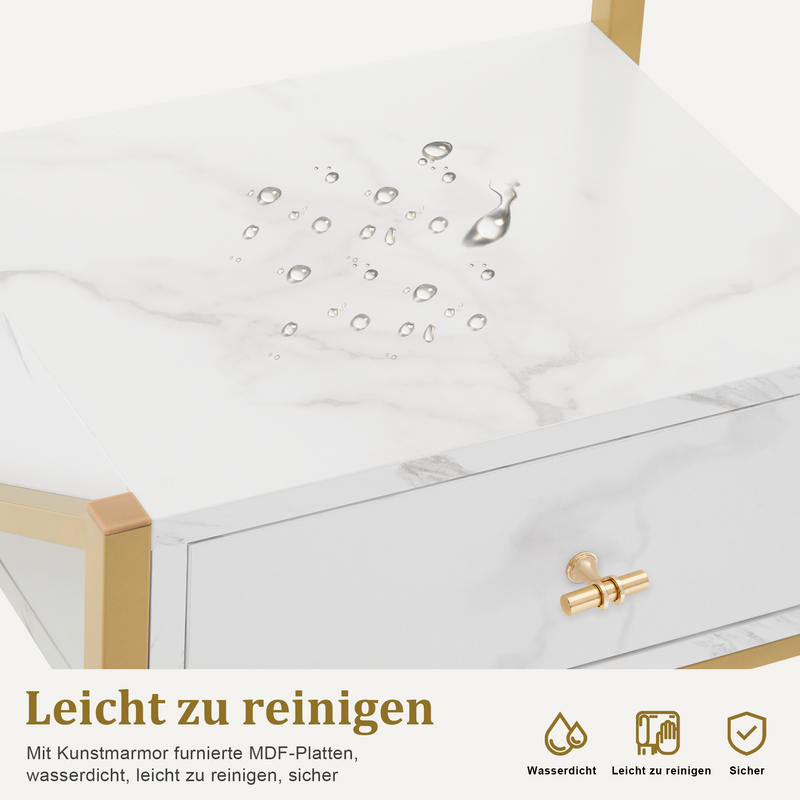 M MCombo Friseurwagen mit Rollen & 3 Schubladen, Rollwagen Servierwagen Weiß-Gold, Salon Trolley mit 2 Ablagen & 2 Föhnhalter, Moderner Arbeitswagen für Bad Wohnzimmer, 30x40x97cm, 0048