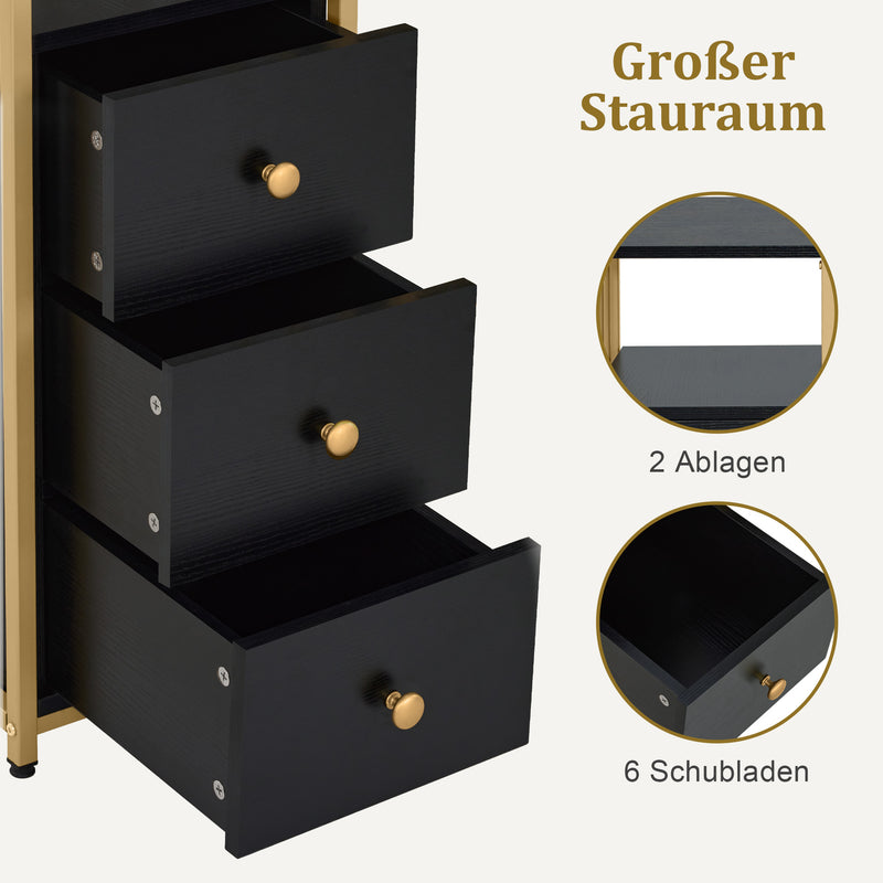 M MCombo Schreibtisch mit 6 Schubladen, Nageltisch aus Holz Metallgestell, Manikürtisch, Schminktisch ohne Spiegel Modern, Computertisch mit Ablagen Wohnzimmer, 46x125x81cm, 2425