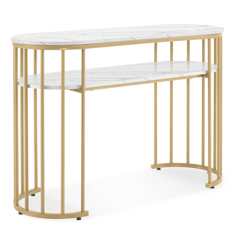 M MCombo Schreibtisch ohne Schubladen, Schminktisch ohne Spiegel Marmor-Weiß Gold, Manikürtisch, Nageltisch aus Holz Metallgestell, Computertisch Wohnzimmer Modern, 45 x 114 x 78cm, 2482