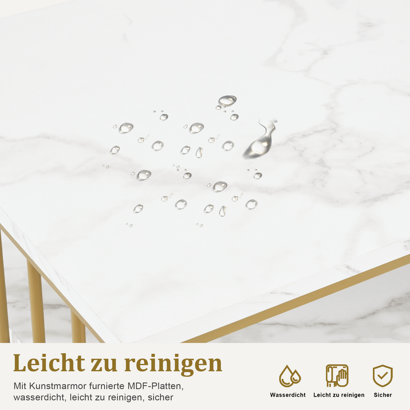 M MCombo Doppelnageltisch mit Schubladen, Schreibtisch mit Regal, Manikürtisch,  Schminktisch ohne Spiegel Wohnzimmer Modern, Marmor-Weiß Gold, 50 x 200 x 86cm, 2413