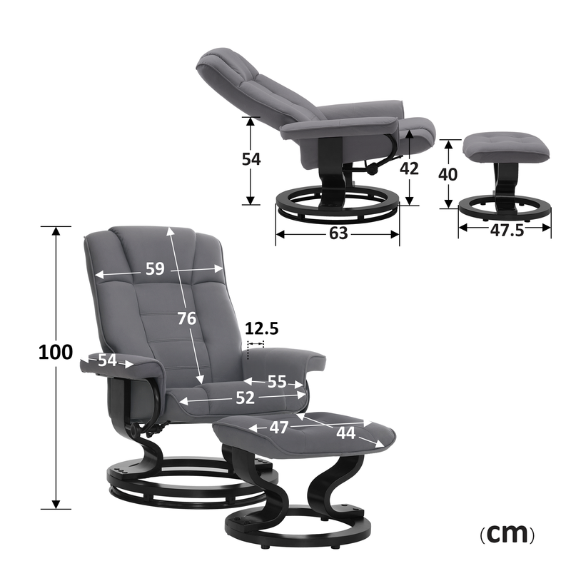 MCombo Relaxsessel mit Hocker, 360°drehbarer Fernsehsessel mit Liegefunktion, bis 120 Kg belastbarer TV-Sessel, moderner Ruhesessel für Wohnzimmer, 9019