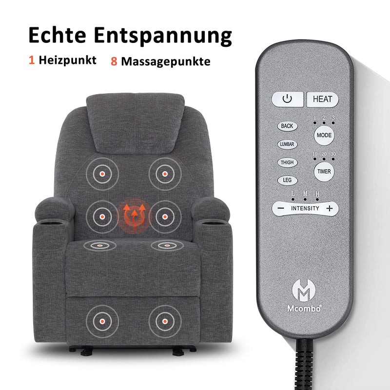 MCombo Elektrisch Relaxsessel Massagesessel Fernsehsessel Liegefunktion Vibration Heizung 7061