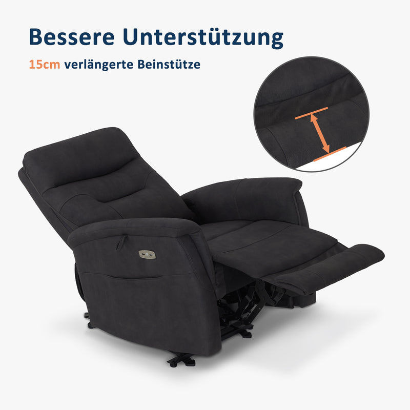 M MCombo Relaxsessel mit Liegefunktion, Fernsehsessel Elektrisch Verstellbar, TV Sessel, Recliner Chair, USB & Seitentasche,  Sessel Wohnzimmer Relax, 7077