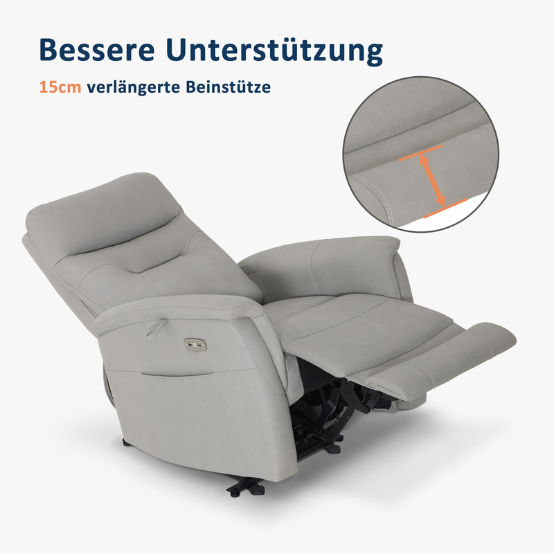 M MCombo Relaxsessel mit Liegefunktion, Fernsehsessel Elektrisch Verstellbar, TV Sessel, Recliner Chair, USB & Seitentasche,  Sessel Wohnzimmer Relax, 7077